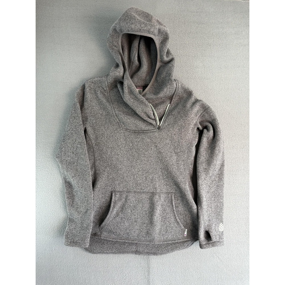 Stio Hoodie Womens M Gray Fleece Cowl Neck 1/4 Zip Hooded Pockets Casual Raglan